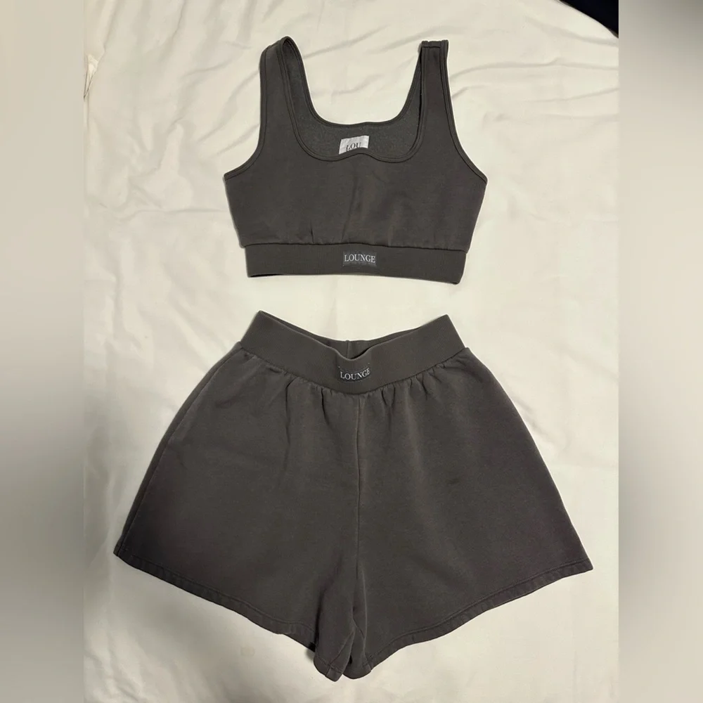 LOUNGE Gray Crop Top and Short Set - Picture 1 of 10
